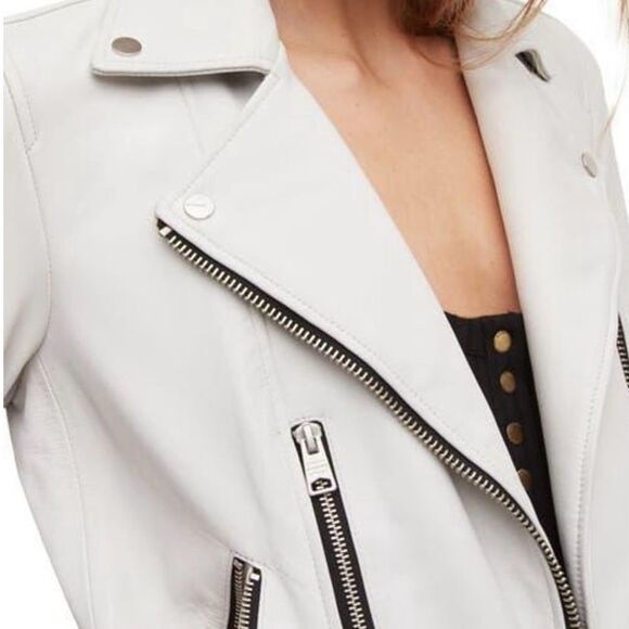 Allsaints Neko Leather Biker Jacket White size 4 - Picture 6 of 12